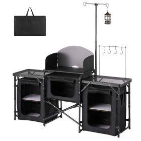 Folding Camping Table, Outdoor Portable Table, Quick Set-up Kitchen Cook Station, with Storage Organizer, Telescoping Legs, a Detachable Windscre
