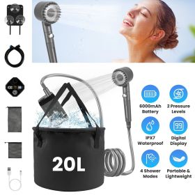Portable Shower for Camping Include IPX7 Waterproof 6000mAh Rechargeable Shower Pump Filtered Shower Head 5.3Gallon Foldable Bucket For Hiking Be