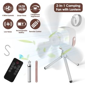 2 in 1 Rechargeable Camping Fan with Built-In LED Lantern Remote Control
