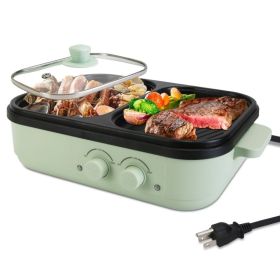 1Pc Electric Hot Pot With Grill 2-in-1 Hot Pot And Frying Pan Portable Non-Stick Pot And Griddle Electric Cooker Pot With Glass Lid Fast Heating (Option: Green)