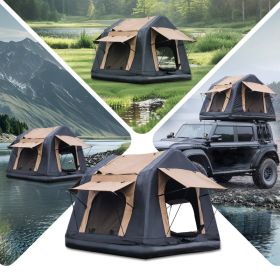 Foldable 2-3 People Amphibious Inflatable Car Roof Top Tent For Camping Outdoor Glamping Camping Tent For SUV, Truck - Without Ladder, Two-tone S (Option: Khaki Black)