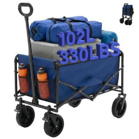 Foldable Trolley, With Wheels, Foldable, Large Capacity, 330 Pounds, Multi-functional Trolley, Heavy-duty Design, With Elastic Handles (Option: Blue  7in)