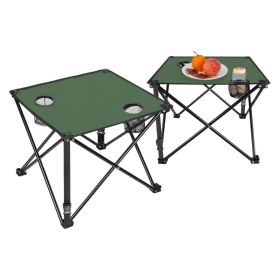 1Pc 2Pc Options Foldable Camping Table Portable Picnic Table Lightweight Travel Desk With 2 Cup Holders Carrying Bag Color Options Black Orange G (Option: 2 Set-Green)