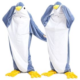 Wearable Penguin Blanket Hoodie Sleeping Bags for Adults (Color: Blue, size: L)