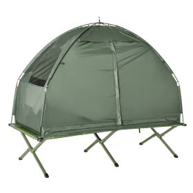 Folding Camping Cot for Adults All-in-One Elevated Tent with Sleeping Bag Thick Air Mattress Portable Single Bed (Color: default)