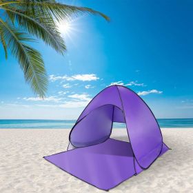 Pop Up Beach Tent Sun Shade Shelter Anti-UV Automatic Waterproof Tent Canopy for 2/3 Man w/ Net Window Storage Bag for Outdoor Beach Camping Fish (Color: Purple)