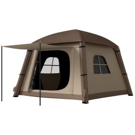 Inflatable Camping Tent, 1-2 Person Glamping Tent with Hand Pump, Blow Up Tent with Doors, Carry Bag, Khaki and Brown (Color: Khaki, Brown)